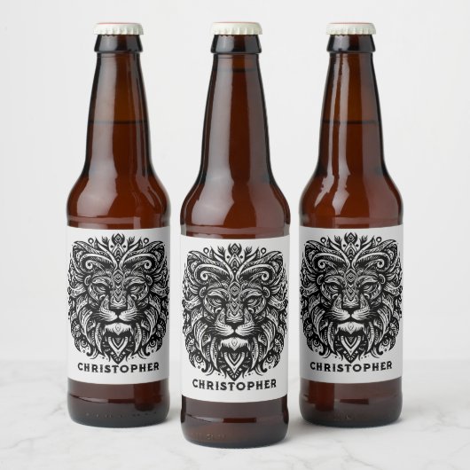Tribal Lion Naam toevoegen Bier Etiket (Flessen)