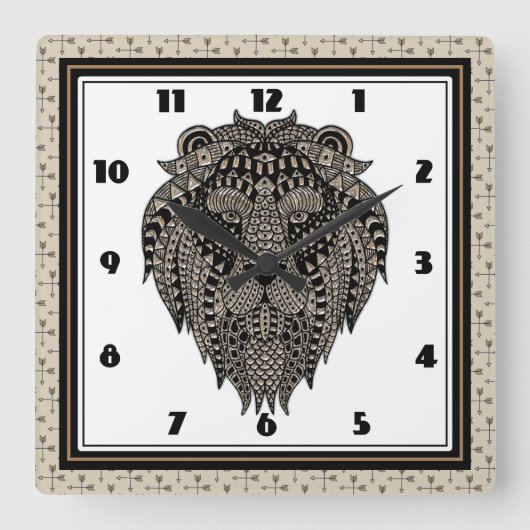 Tribal Lion Vierkante Klok (Voorkant)