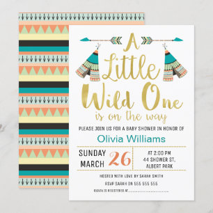 Tribal Little One Faux Gold Baby shower Invitation Kaart