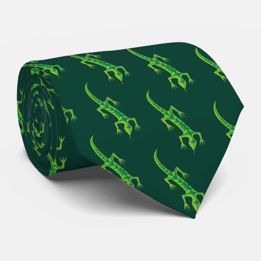 Tribal Lizard Green Pattern Stropdas (Opgerold)