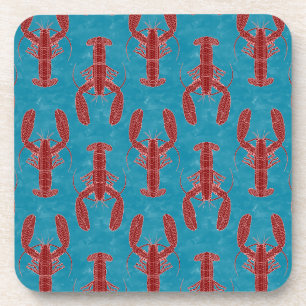 Tribal Lobster Red on Blue Nautical Bier Onderzetter