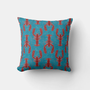 Tribal Lobster Red on Blue Nautical Kussen