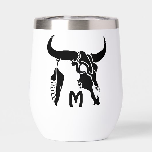Tribal Longhorn Bull Skull met zwarte doether (Achterkant)