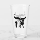 Tribal Longhorn Bull Skull met zwarte doether Glas (Achterkant)