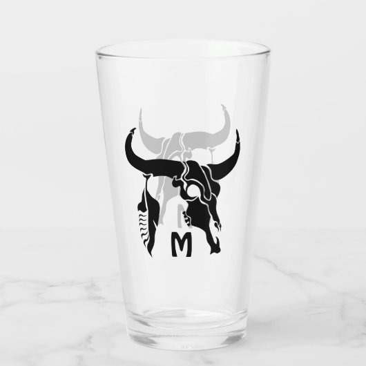 Tribal Longhorn Bull Skull met zwarte doether Glas (Achterkant)