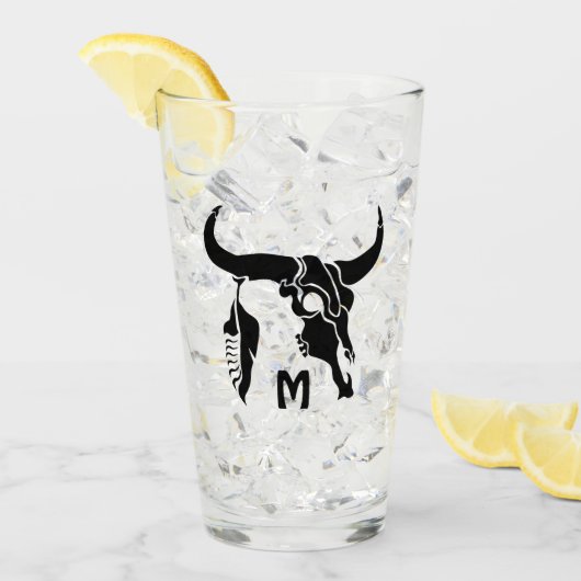 Tribal Longhorn Bull Skull met zwarte doether Glas (Voorkant ijs)