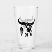 Tribal Longhorn Bull Skull met zwarte doether Glas (Voorkant)