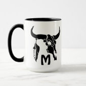 Tribal Longhorn Bull Skull met zwarte doether Mok (Links)