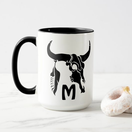 Tribal Longhorn Bull Skull met zwarte doether Mok (Met donut)