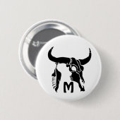 Tribal Longhorn Bull Skull met zwarte doether Ronde Button 5,7 Cm (Voorkant /achterkant)