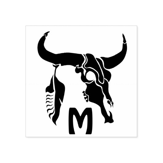 Tribal Longhorn Bull Skull met zwarte doether Rubberstempel (Afrduk)
