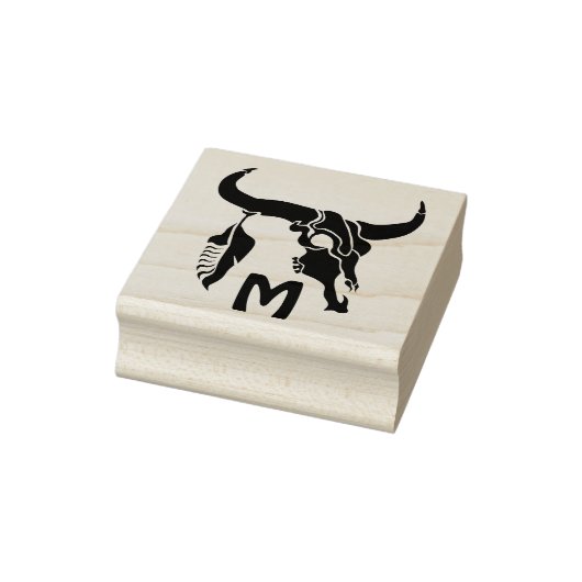 Tribal Longhorn Bull Skull met zwarte doether Rubberstempel (Stempel)