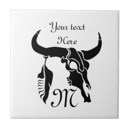 Tribal Longhorn Bull Skull met zwarte doether Tegeltje