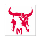 Tribal Longhorn Bull Skull met zwarte doether Zelfinktende Stempel (Design)