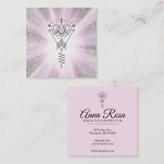 *~* Tribal Lotus Sparkle Rays Healing Reiki Vierkante Visitekaartje (Voorkant / Achterkant)