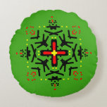 Tribal Mandala Art Rond Kussen<br><div class="desc">This unique hand-drawn mandala features a rustic,  artistic charm with natural variations in the pattern alignment. Detailed with bold Tribal-inspired patterns and vivid colors on a vibrant green background,  this round pillow adds a mysterious and energetic touch to any seating area.</div>