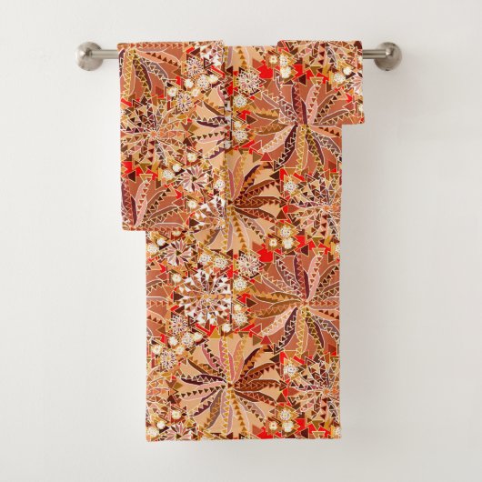 Tribal Mandala Print, bruin, beige en rood Bad Handdoek (Insitu)