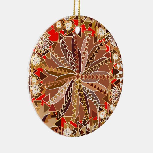 Tribal Mandala Print, bruin, beige en rood Keramisch Ornament (Rechts)