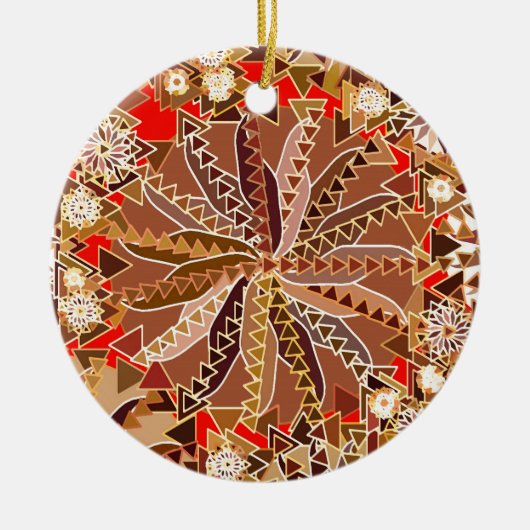 Tribal Mandala Print, bruin, beige en rood Keramisch Ornament (Voorkant)