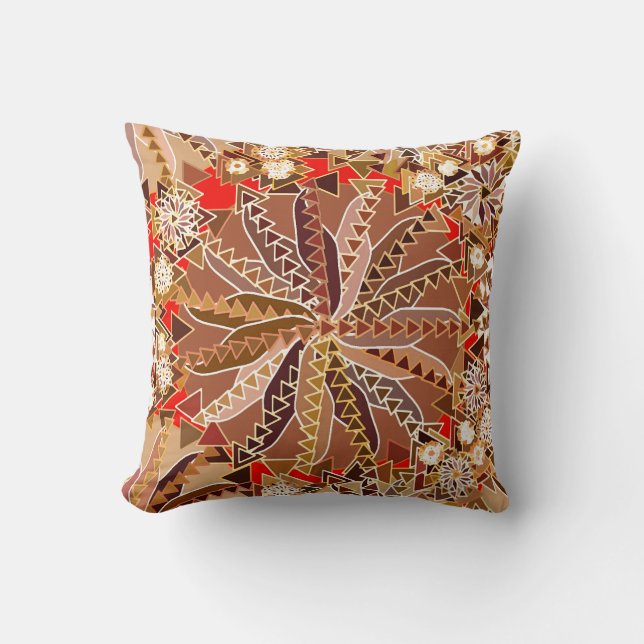 Tribal Mandala Print, bruin, beige en rood Kussen (Voorkant)