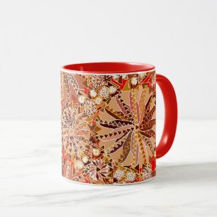 Tribal Mandala Print, bruin, beige en rood Mok