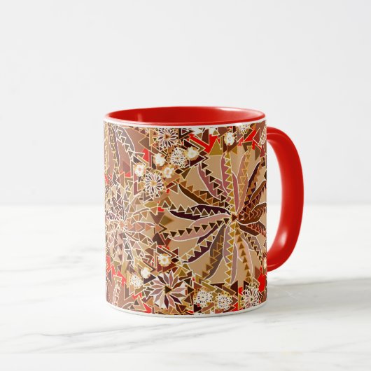 Tribal Mandala Print, bruin, beige en rood Mok (Voorkant rechts)