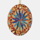 Tribal Mandala Print, Camel Tan en Denim Blue Keramisch Ornament (Rechts)