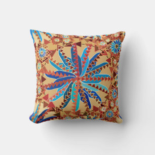 Tribal Mandala Print, Camel Tan en Denim Blue Kussen