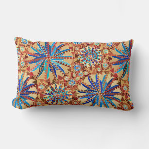 Tribal Mandala Print, Camel Tan en Denim Blue Kussen