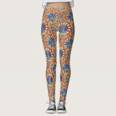 Tribal Mandala Print, Camel Tan en Denim Blue Leggings (Voorkant)