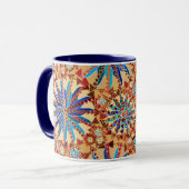 Tribal Mandala Print, Camel Tan en Denim Blue Mok (Voorkant links)