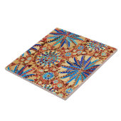 Tribal Mandala Print, Camel Tan en Denim Blue Tegeltje (Zijkant)