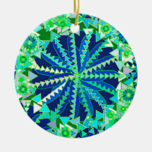 Tribal Mandala Print, Cobalt Blue en Green Keramisch Ornament