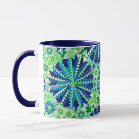 Tribal Mandala Print, Cobalt Blue en Green Mok (Links)