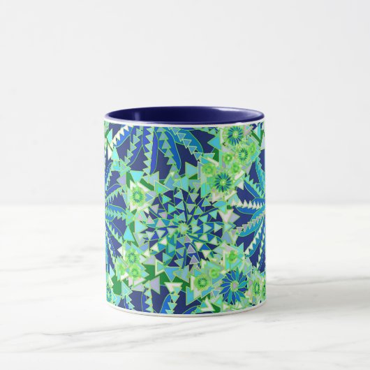 Tribal Mandala Print, Cobalt Blue en Green Mok (Midden)