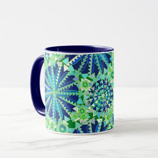 Tribal Mandala Print, Cobalt Blue en Green Mok (Voorkant links)