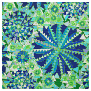 Tribal Mandala Print, Cobalt Blue en Green Stof