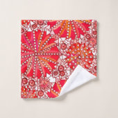 Tribal Mandala Print, Coral Red en White Bad Handdoek (Wasdoekje)