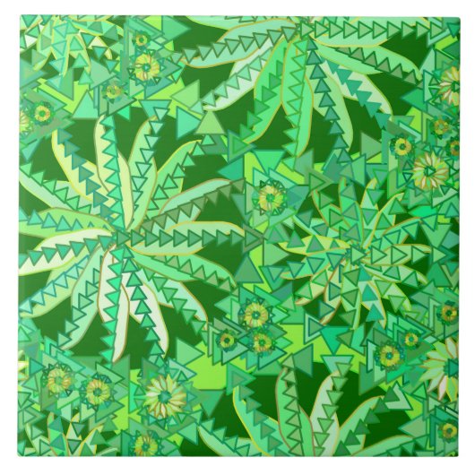 Tribal Mandala Print, Emerald and Lime Green Tegeltje (Voorkant)