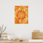 Tribal Mandala Print, Mustard Gold en Oranje Poster (Keuken)