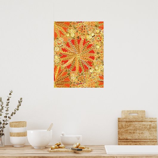 Tribal Mandala Print, Mustard Gold en Oranje Poster (Keuken)
