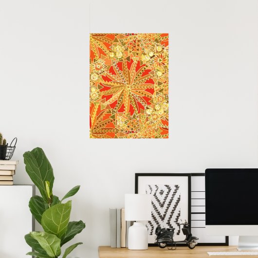 Tribal Mandala Print, Mustard Gold en Oranje Poster (Thuiskantoor)