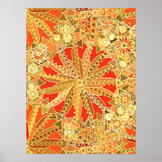 Tribal Mandala Print, Mustard Gold en Oranje Poster (Voorkant)