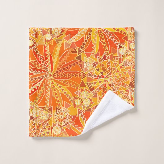 Tribal Mandala Print, Oranje en mosterd Gold Bad Handdoek (Wasdoekje)