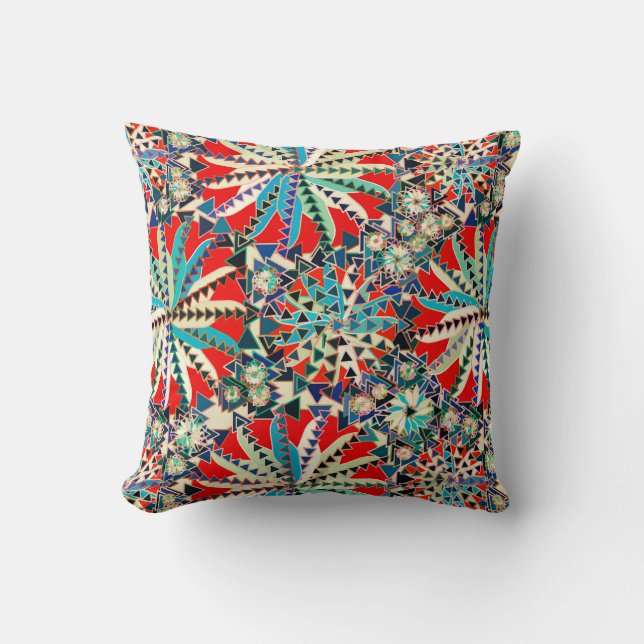 Tribal Mandala Print, Red, Blue en Cream Kussen (Voorkant)