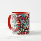 Tribal Mandala Print, Red, Blue en Cream Mok (Voorkant links)