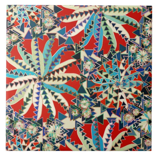 Tribal Mandala Print, Red, Blue en Cream Tegeltje (Voorkant)