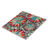 Tribal Mandala Print, Red, Blue en Cream Tegeltje (Zijkant)