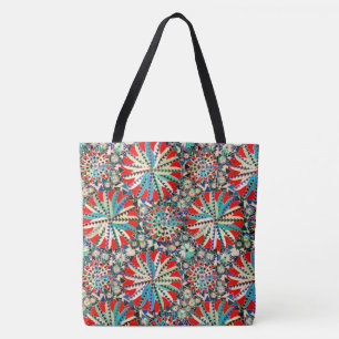 Tribal Mandala Print, Red, Blue en Cream Tote Bag