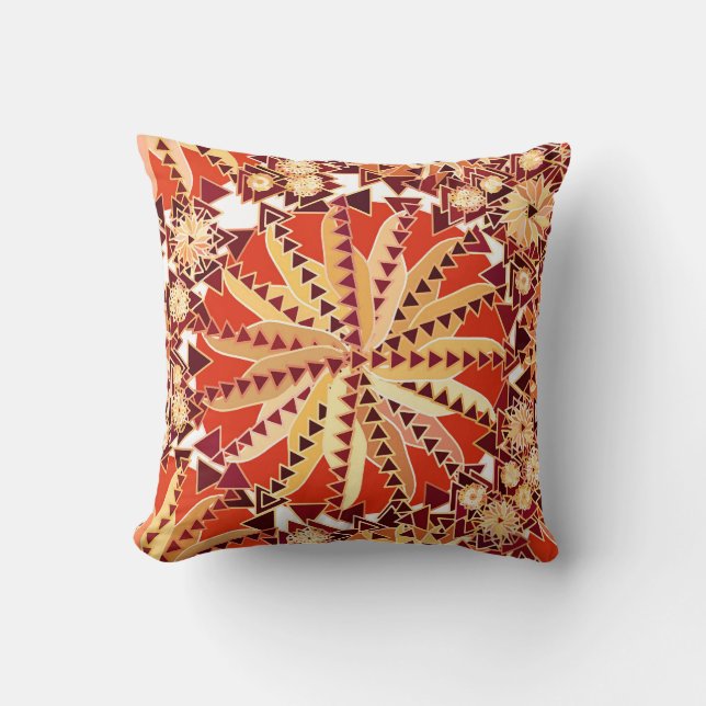 Tribal Mandala Print, Rust Oranje en Brown Kussen (Voorkant)